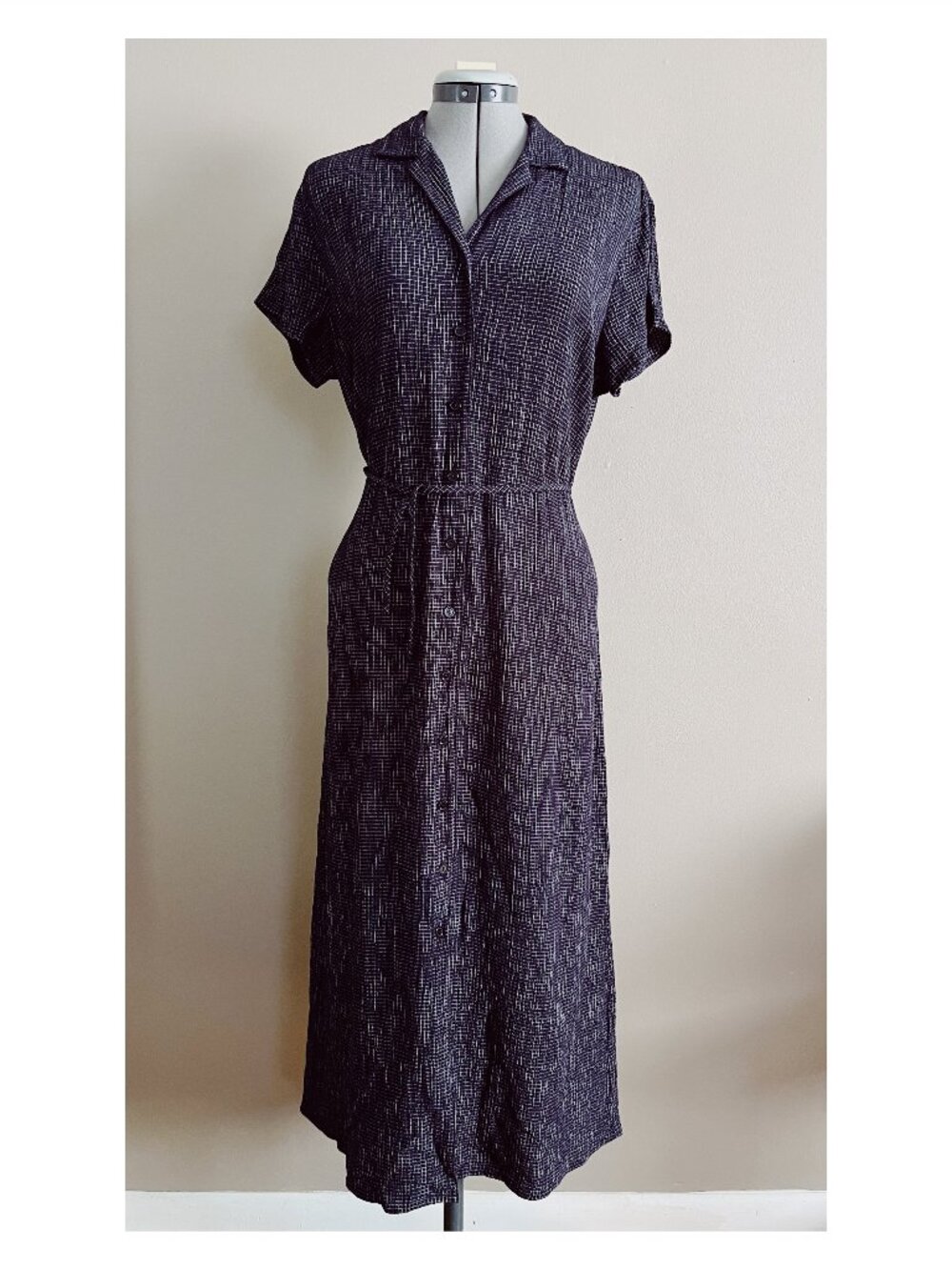 VTG White Stag Sz L Tie Back Dress Button Front Grid Pattern Maxi Dress